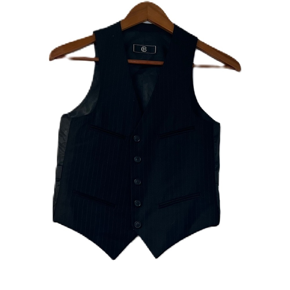 GB Boys 14L Black white pinstripe vest holiday costume dapper classy preppy fu…